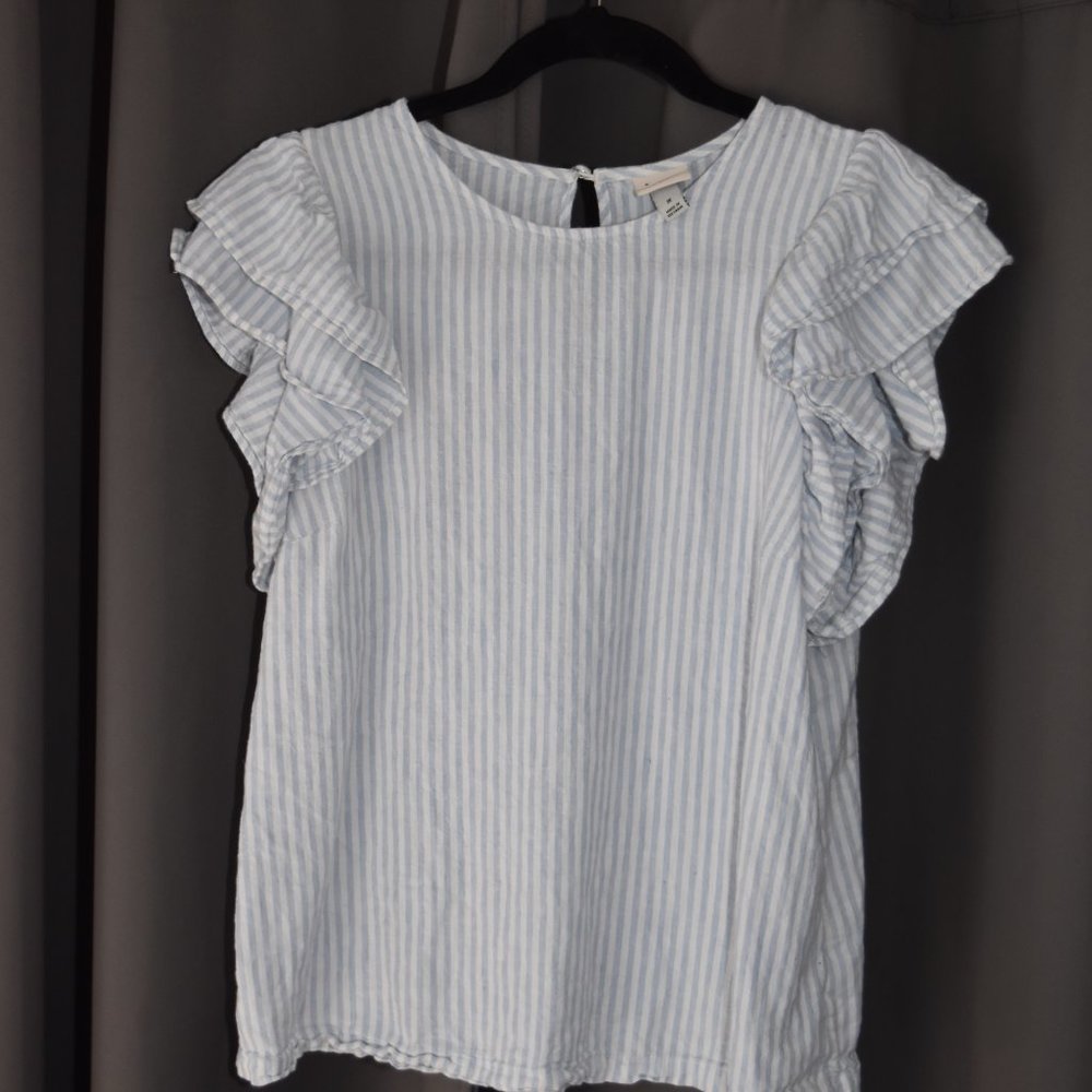 Blue and White Blouse